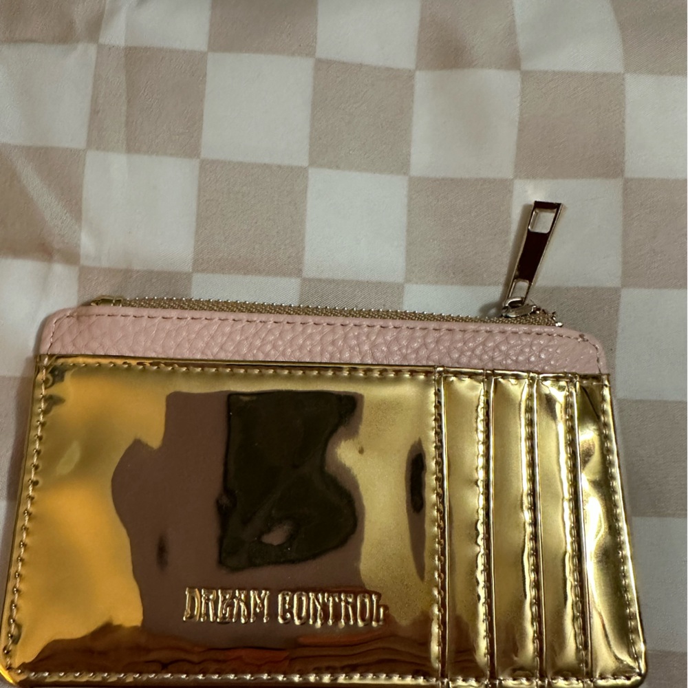 NEW Gold and Pink Faux Leather Card Holder